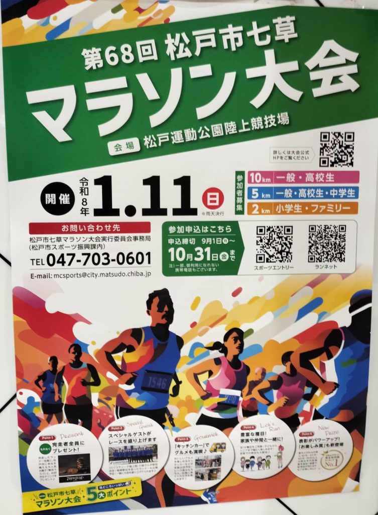 第68回松戸市七草マラソン大会2026年1月11日