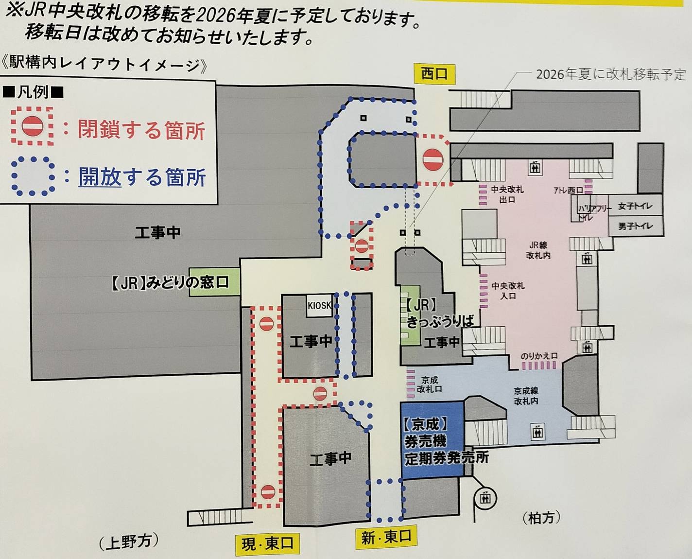 松戸駅 改札外2026年4月改札移転通路変更